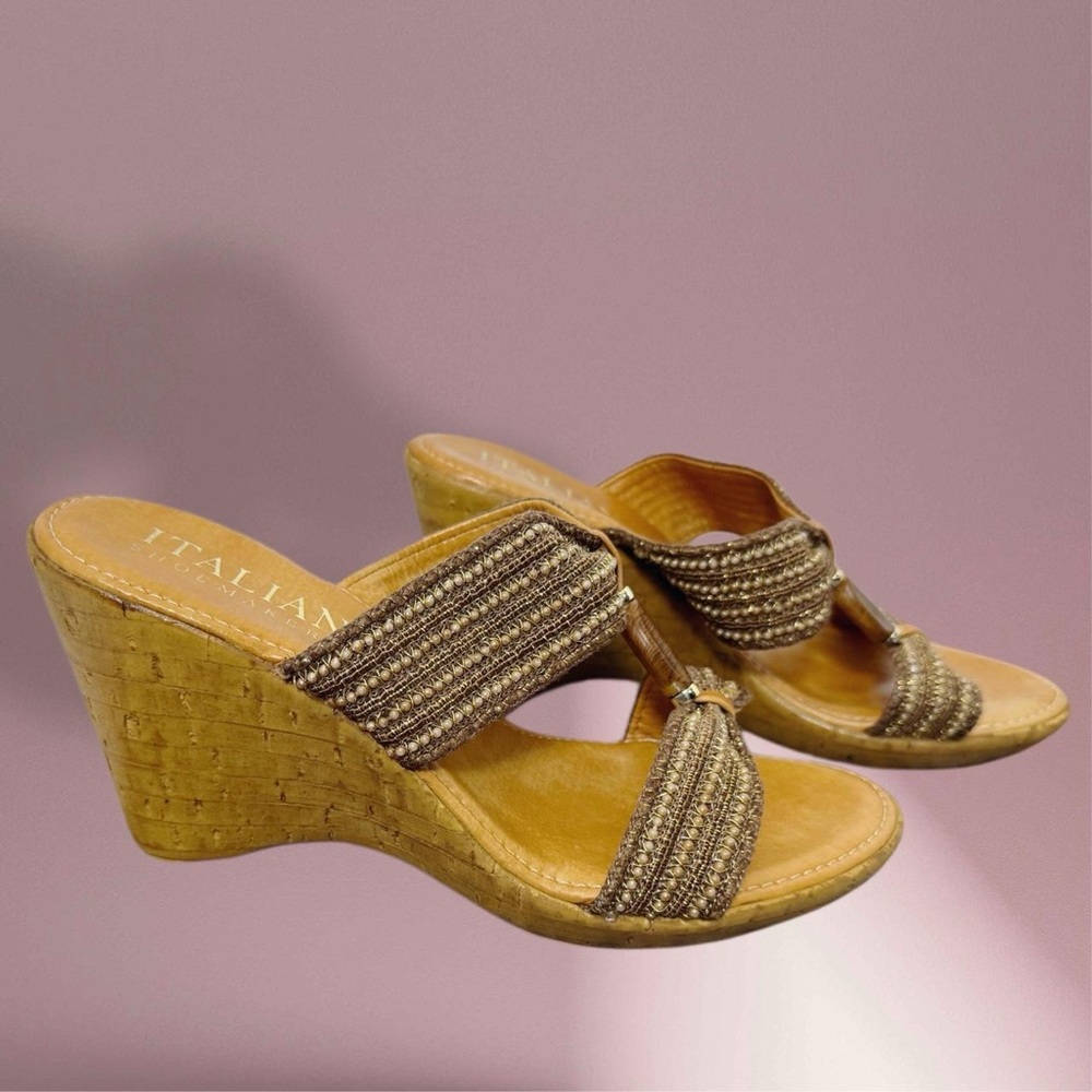 Woven Tan Wedge Sandals